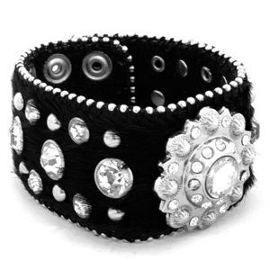 Cowhide leather rhinestone cuff